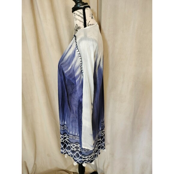 NWOT! Pool to Party Women's Blue Tie Dye Long Sleeve Kimono/CoverUp. Size M-L - Picture 4 of 6